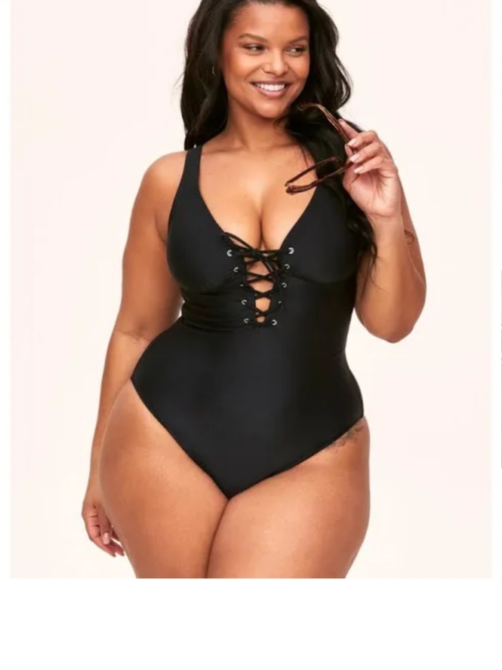 Adore Me Black Lace-Up One-Piece Swimsuit